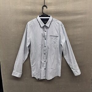 Coastal Shirt Mens XL White Blue Pattern Button Up Long Sleeve Modern Casual